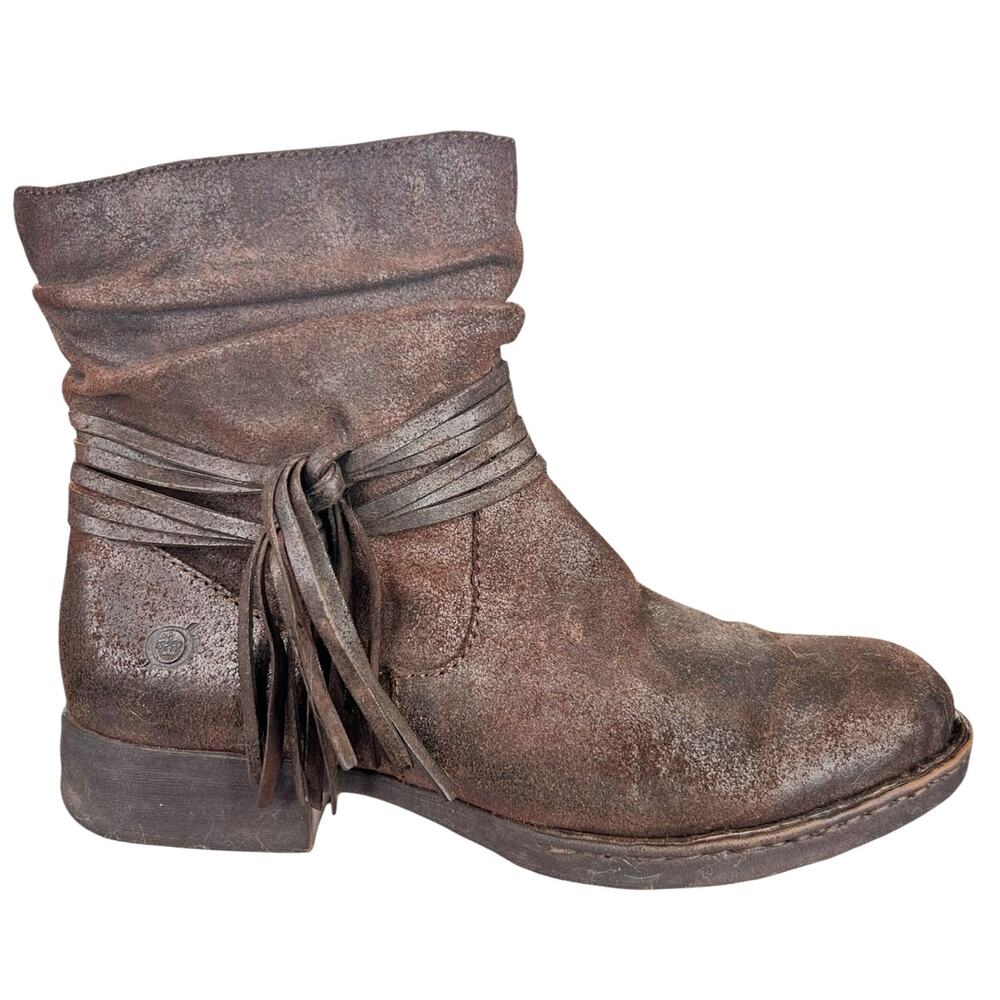 Born Women’s Cross Brown Distressed Fringe Ankle Boot Size US 9
